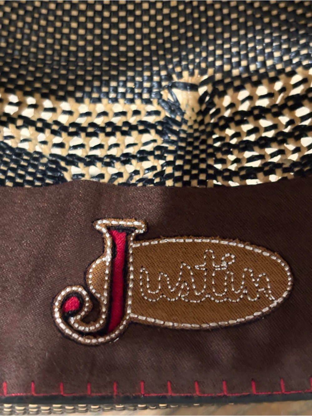 Justin Brown & Black Vented Straw Cowboy Hat / Western Rodeo Ranch Style - Picture 5 of 13